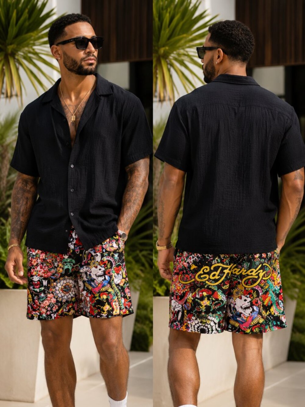 New Ed hardy Men's Multicolor Graphic Athletic Shorts - M